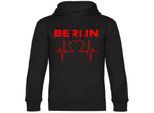 multifanshop Kapuzen Sweatshirt - Berlin rot - Herzschlag - Druck rot - Hoodie