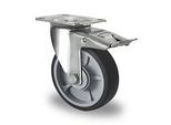 CASCOO Lenkrolle P2G2, mit Totalfeststeller, Rad-ø 125 mm x B 35 mm, Polypropylen-Felge, Elastomer-Lauffläche, grau, Kugellager, bis 165 kg