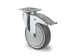 CASCOO Lenkrolle P2T2, mit Totalfeststeller, Rad-ø 75 mm x B 25 mm, Polypropylen-Felge, Elastomer-Lauffläche, grau, Kugellager, bis 75 kg