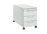 Rollcontainer 1333, 3 Schübe & 1 Utensilienauszug, abschliessbar, runde Griffe, Holz/Stahl/Kunststoff, B 434 x T 800 x H 613 mm, lichtgrau