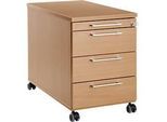 Rollcontainer 1333, 3 Schübe & 1 Utensilienauszug, abschliessbar, eckige Griffe, Holz/Stahl/Kunststoff, B 434 x T 800 x H 613 mm, Buche-Dekor