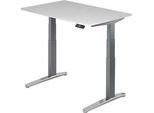 Schreibtisch TOPAS LINE, elektrisch höhenverstellbar, C-Fuss, B 1200 x T 800 x H 650-1300 mm, weiss/graphit + Memoryschalter, Kabelkanal
