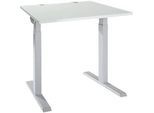 Schäfer Shop Select Schreibtisch ERGO-T 2.0, Quadrat, T-Fuss, B 800 x T 800 x H 675-895 mm, lichtgrau/weissalu
