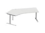 Schäfer Shop Genius Winkelschreibtisch MODENA FLEX 135°, Ansatz links, C-Fuss-Rechteckrohr, B 2165 mm, lichtgrau