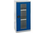Schäfer Shop Genius Flügeltürenschrank FS, Stahl, Sichtfenster, Lüftungslöcher, B 545 x T 520 x H 1105 mm, 3 OH, Lichtgrau/Enzianblau, bis 150 kg