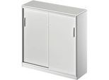 Schäfer Shop Genius Schiebetürenschrank TETRIS SOLID, 3 OH, 2 Fachböden, B 1200 mm, 19 mm Abdeckplatte, lichtgrau/weissalu