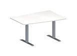 Schäfer Shop Genius Konferenztisch MODENA FLEX, Tonne, T-Fuss Rechteckrohr, B 1400 x T 1000 x H 650-850 mm, weiss/weissaluminium RAL 9006