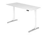 Schreibtisch TOPAS LINE, elektrisch höhenverstellbar, C-Fuss, B 1800 x T 800 x H 650-1300 mm, weiss/weissaluminium + Memoryschalter, Kabelkanal