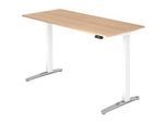 Schreibtisch TOPAS LINE, elektrisch höhenverstellbar, C-Fuss, B 1800 x T 800 x H 650-1300 mm, Eiche/weissaluminium + Memoryschalter, Kabelkanal
