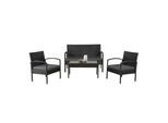 Juskys Polyrattan Balkonmöbel Trinidad schwarz, 4 Personen - Tisch, Bank, 2 Stühle, graue Auflagen