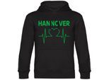 multifanshop Kapuzen Sweatshirt - Hannover - Herzschlag - Druck grün - Hoodie