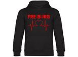 multifanshop Kapuzen Sweatshirt - Freiburg - Herzschlag - Druck rot - Hoodie
