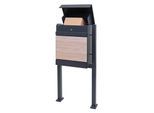 Paketkasten mit Standfuß MCW-K41, Paketbox Paketstation Standbriefkasten, Metall ~ verzinkt anthrazit-Holzoptik