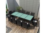 vidaXL 11-tlg. Garten-Essgruppe mit Auflagen Poly Rattan Schwarz