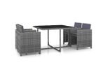 vidaXL 5-tlg. Garten-Essgruppe mit Auflagen Poly Rattan Grau