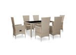 vidaXL 7-tlg. Garten-Essgruppe mit Auflagen Poly Rattan Beige