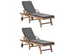 vidaXL Sonnenliegen mit Auflagen 2 Stk. Massivholz Teak Dunkelgrau