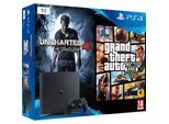PlayStation 4 Slim 1000GB - Schwarz + Uncharted 4: A Thief ́s End + Grand Theft Auto V