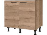 Spülenschrank NOBILIA "Structura", vormontiert, mit höhenverstellbaren Sockelfüßen", braun (front und korpus: eiche havanna nachbildung), B:90cm H:87cm T:58,3cm, Schränke, Spülenschrank, Breite 90 cm