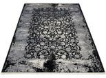 Teppich MUSTERRING "COLORADO FLOWER", grau (grau, schwarz), B:80cm H:5mm L:150cm, Polyacryl, Viskose, Teppiche, Teppich, exclusive MUSTERRING DELUXE COLLECTION hochwertig gekettelt Fransen