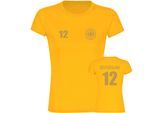 multifanshop Damen T-Shirt - Deutschland - Adler Retro Trikot 12 Gold - Druck gold metallic - Frauen