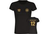 multifanshop Damen T-Shirt - Deutschland - Adler Retro Trikot 12 Gold - Druck gold metallic - Frauen