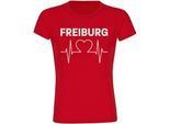 multifanshop Damen T-Shirt - Freiburg - Herzschlag - Druck weiß - Frauen