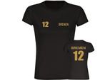 multifanshop Damen T-Shirt - Bremen - Trikot Nummer 12 gold - Druck gold metallic - Frauen