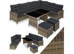 tectake® Rattan Lounge, für 6 bis 8 Personen, UV-beständig, mit Sicherheitsglasplatten