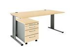 Schäfer Shop Pure 2-tlg. Büromöbel-Set PLANOVA BASIC, Schreibtisch, B 1600 mm, Ahorn/weissalu, mit Kabelkanal + Rollcontainer 1233