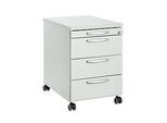 Rollcontainer 1333, 3 Schübe & 1 Utensilienauszug, abschliessbar, runde Griffe, Holz/Stahl/Kunststoff, B 434 x T 600 x H 613 mm, lichtgrau