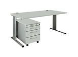 Schäfer Shop Pure 2-tlg. Büromöbel-Set PLANOVA BASIC, Schreibtisch, B 1600 mm, lichtgrau/weissalu, mit Kabelkanal + Rollcontainer 1233