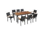 vidaXL 9-tlg. Garten-Essgruppe Poly Rattan Akazie Massivholz Schwarz