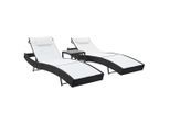 vidaXL Sonnenliegen 2 Stk. mit Tisch Poly Rattan und Textilene Schwarz