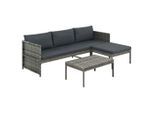 vidaXL 3-tlg. Garten-Lounge-Set mit Auflagen Poly Rattan Grau