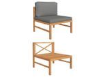 vidaXL Mittelsofa mit Dunkelgrauen Kissen Massivholz Teak