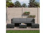 vidaXL 4-tlg. Garten-Lounge-Set mit Auflagen Poly Rattan Grau