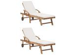 vidaXL Sonnenliegen mit Auflagen 2 Stk. Massivholz Teak Creme