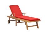 vidaXL Sonnenliege mit Auflage Massivholz Teak Rot