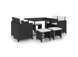 vidaXL 9-tlg. Garten-Essgruppe mit Auflagen Poly Rattan Schwarz