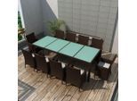 vidaXL 11-tlg. Garten-Essgruppe mit Auflagen Poly Rattan Braun