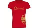 multifanshop Damen T-Shirt - Deutschland - Adler seitlich Gold - Druck gold metallic - Frauen