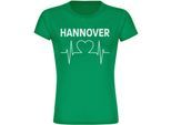 multifanshop Damen T-Shirt - Hannover - Herzschlag - Druck weiß - Frauen