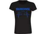 multifanshop Damen T-Shirt - Braunschweig - Herzschlag - Druck blau - Frauen