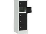 Schliessfachschrank, Stahlbl., Türanschl. rechts, Zylinderschloss, 5 Fächer, B 300 x H 965 mm, l.grau RAL 7035/t.schw. RAL 9005
