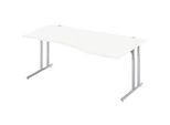 Schäfer Shop Select Schreibtisch COMBITEC, Freiform, Ansatz rechts, C-Fuss, B 1800 x T 1000/800 x H 677-817 mm, weiss/weissaluminium