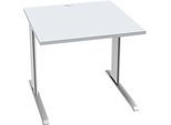 Schäfer Shop Pure Schreibtisch PLANOVA BASIC, Quadrat, C-Fuss, B 800 x T 800 x H 717 mm, lichtgrau/weiss + Kabelkanal