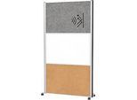 MAUL Stellwandsystem MAULconnecto, 1 x Akustikvlies dunkel, 1 x Whiteboard, 1 x Korkwand, auf Rollen, H 1800 x B 1000 mm, silber