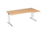 Schreibtisch mit Ansatz PALENQUE, C-Fuss, Freiform, manuelle Höhenverstellung, Ansatz rechts, B 1800 x T 800/1000 x H 680-820 mm, Buche-Dekor
