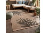 Teppich PACO HOME "Cologne 491", beige, B:240cm H:11mm L:340cm, Polypropylen (PP), Teppiche, Teppich, Flachgewebe, Blätter, Hoch-Tief Effekt, mit Fransen, Outdoor geeignet